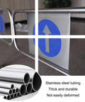 Rock Solid Industrial Heavy Duty Spring Loaded Safety Swing Gate With One Way Revolving Design for High Traffic Retail showing stainless steel and directional sign.