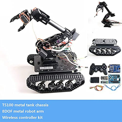 Heavy Duty Metal Robotic Arm Gripper With High Torque MG996R Servo For Arduino And Raspberry Pi DIY Projects Educational STEM Maker Kit Solid Metal Claw Clamp For Learning And Prototyping Black on TS100 tank chassis