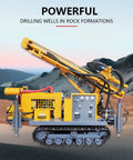 Heavy duty well drilling rig built like a tank, designed for farm irrigation and geothermal projects.