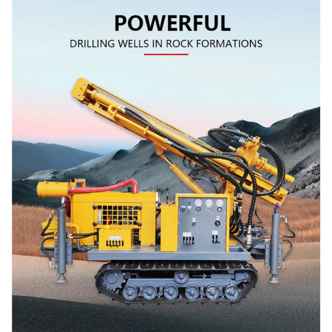 Heavy duty well drilling rig built like a tank, designed for farm irrigation and geothermal projects.