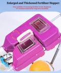 Seed Sower And Fertilizer Applicator For Corn Soy Peanut Cotton And Soybean, enlarged purple fertilizer hopper detail