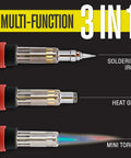 Cordless Butane Soldering Iron Kit Portable Micro Solder Torch Heat Gun With 3 Pro Grade Tips labeled as soldering iron, heat gun, mini torch