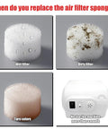 Bulk Pack Of 100 Round White Air Filter Sponges For Compressor Systems Replacement Filters in clean and dirty states.