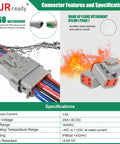 Deutsch DT Connector Kit IP68 Waterproof Beefed Up All In One 2 To 12 Pin Cavities with ACT M202 Adjustable Crimp Tool