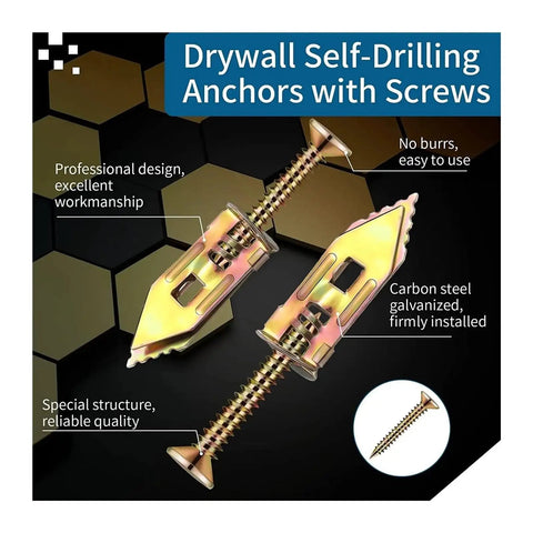 Heavy Duty Drywall Self Drill Anchors Kit For Hanging Curtains And Cabinets 200 Pieces Rust Resistant Galvanized Steel And Zinc Alloy