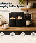 Quilted Coffee Maker Cover With Handy Pockets For Oxo Brew 9 Cup Brewer on kitchen counter with storage pockets.
