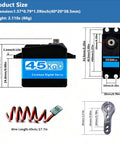 Dimensions and components of Beefy 45KG High Torque RC Servo Coreless 8.4V Metal Gear Low Profile Waterproof with 25T horn and wiring.