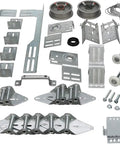 Do It Yourself Friendly Garage Door Hardware Installation Kit For 8x7 Doors Complete Set With Rollers Hinges Brackets Drums Cables Bearings And Mounting Hardware Included For Fast Pro Level Door Installations displayed systematically on a white background.