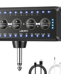 Front view of Compact Guitar Headphone Amp With Multi Effects, IR Loader, Tuner, And Rechargeable Battery, showing controls.