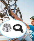 Cyclist adjusting bike with Beefy 24 Piece Bike Wheel Axle Nut And Safety Washer Kit with M10 flanged nut and washer inset