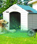 8 Inch Solar Powered Fan With 18W Panel For Air Circulation And Cooling In Greenhouse Poultry Coop Attic And Pet House Install Free Setup Cloudy Day Ready IP65 Panel 14ft Cable Keeps Animals Comfortable next to a pet house