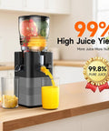 This Super Quiet 400W Cold Press Juicer Boasts A Massive 5.8 Inch Wide Chute For Fast And Easy Prep, serving fresh juice.