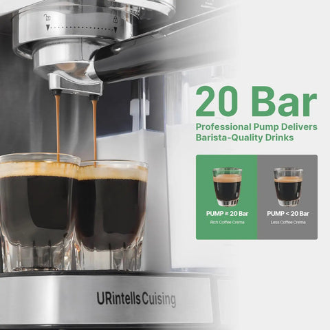 Semi Automatic Espresso Machine With Colorful Touchscreen And Sleek Stainless Steel Body Pulls Dope Barista Level Lattes Cappuccinos Plus Silky Milk Foam Effortlessly Right On Your Counter For Zero Sweat Morning Vibes brewing two espresso shots.