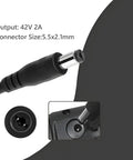 Close-up of UL Listed 42V 2A Replacement Electric Scooter Charger For 36V Li Ion Batteries With Four Plugs Fast Smart Power Adapter