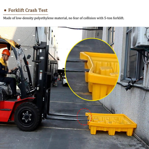 Stackable Industrial Drum Spill Pallet With Drain Modular Workhorse Heavy Duty Containment Platform during forklift test