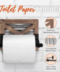 Rustic Farmhouse Toilet Paper Holder And Towel Holder Set Wall Mounted With Weathered Wood Finish And Black Metal Hardware
