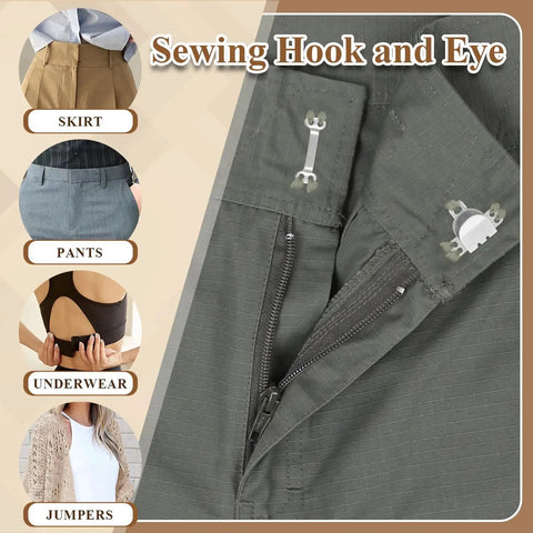 All-In-One Hook And Eye Sewing Kit With Bra, Skirt And Snap Fasteners, Three Styles, Two Colors, for pants and skirts closure.