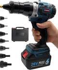 Heavy Duty Cordless Rivet Nut Gun Electric Automatic Puller With Rechargeable 5200mAh Battery For M3 To M12 Fasteners held in hand, showing various sizes.