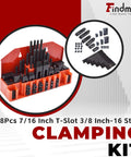 Pro Series Fifty Eight Piece Seven Sixteenths Inch T Slot Clamping Kit with Hardened Hold Down Clamps and Three Eighths Inch Sixteen Threaded Studs for Bridgeport Mill Setup Heavy Duty.