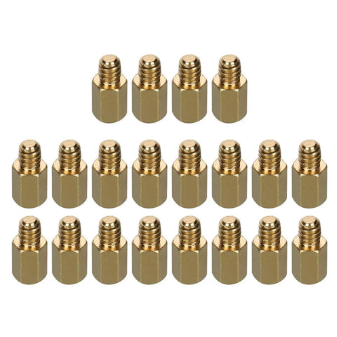 Tough 6-32 Solid Brass Motherboard Standoffs Built For Atx Computer Cases Rig Ready Secure Mounting 20 Pack arranged in rows.