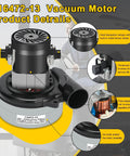 Front view of 116472-13 vacuum motor replacement; 2-stage, 5.7-inch, 112 CFM, black motor with metal housing