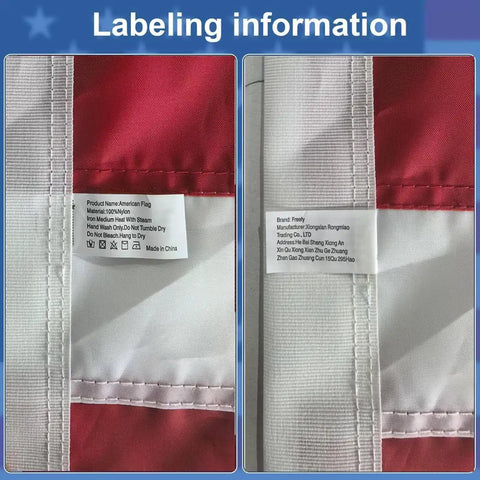 Labeling details of American Flag 2.5 By 4 Foot Banner Style Sleeve Flag With Embroidered Stars And Sewn Stripes UV Protected Heavy Duty Nylon