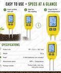 4 In 1 NPK Soil Tester With Real Time Readings, Temperature And LCD Backlit Display shown with features and specifications
