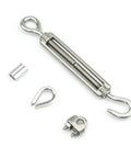 Heavy Duty Wire Rope Kit With 6 Turnbuckles M6 And Eye and Hook, 16 Cable Clamp Clips For One Eighth Inch Rope, 10 Thimbles, Stainless Steel 304