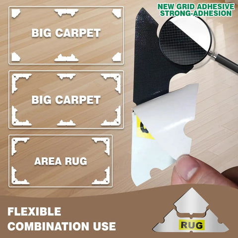16 Pack Non Slip Carpet Tape and Rug Pads for Area Rugs on Hardwood Floors, Laminate, Tile, and LVP Floors