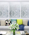 Living room with 3D No Glue Window Privacy Film With Frosted Glass Look, Static Cling Installation For Bathroom, Office, Kitchen Or Door Decor.