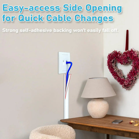 78 Inch Self Adhesive Silicone Cord Cover For Walls Flexible Cable Concealer Raceway Kit with side opening for easy cable access.
