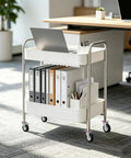 Office cart with files and laptop on 4-Pack Beefy Heavy Duty Swivel Caster Wheels With Rubber Furniture Casters, Lockable 360 Degree Swivel