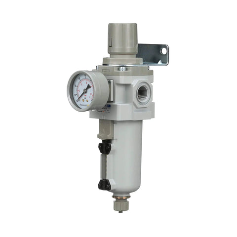 Piggyback Air Filter Regulator Combo Half Inch NPT With Metal Bowl Manual Drain Gauge And Bracket High Flow 10 Micron Element