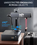 Auto Focus 60W MOPA Fiber Laser Engraver Pro Grade With 3D Deep Engraving machine on table rotating feature visible