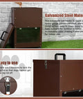 Real Deal Automatic Gravity Dog Feeder With Smooth Rolling Wheels For Large Breed Puppers, Self Refilling Bulk Kibble Dispenser with dark brown galvanized steel.