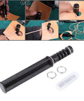 Dope Rotating Leather Rope Cutter Kit with Six Replaceable Blades, showing cutter, rings, blades, and cutting process steps.