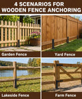 Top Shelf Fence Post Repair Kit Featuring 33 Inch 11 Gauge Thickened Steel Stakes shown in garden, yard, lakeside, farm fence scenarios.