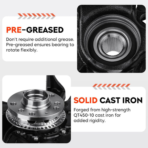 Front Steering Knuckle And Wheel Bearing Hub Assembly For Beetle, Golf, And Jetta With 280mm Rotor pre-greased close-up