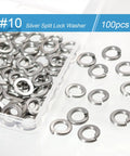 Set Of 100 No 10 Split Lock Washers For Rugged Jobs, 304 Stainless Steel With Silver Finish, Heavy Duty Spring Lock Washers