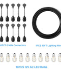 Warm White 50ft Low Voltage String Lights With 10 2W Bulbs, cable connectors, and lighting wire for outdoor decor