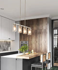Modern Farmhouse Dining Room Chandelier With 4 Lights For Kitchen Island, Nickel Finish, in contemporary kitchen over island.