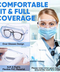 Scientist wearing Anti-Fog Safety Goggles For Lab And Industrial Use HD Clear Eye Protection ANSI Z87.1 Approved. Over glasses design shown.