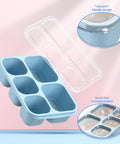 Four Pack 5 Compartment Wheat Straw Lunch Box Set For Adults And Kids Reusable BPA Free Blue Meal Prep Container Lid Off