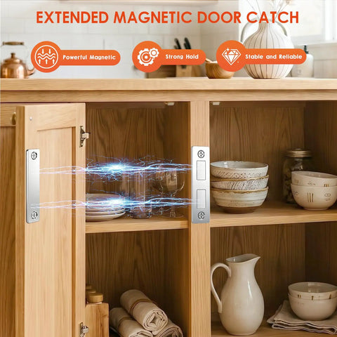 Three Pack Magnetic Door Catch Set With Dual Magnets Heavy Duty 30 Lb Cabinet Catches Secure With Screws Or Double Sided Tape