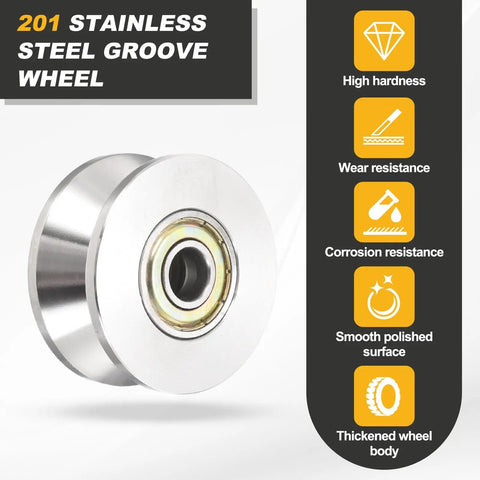 Built Tough V Groove Pulley Wheel Featuring Smooth Zero Friction Glide Crafted From Durable 201 Stainless Steel For Badass Wear Resistance And Straight Up Reliability On Any Indoor Or Outdoor Rig At 10X48X8MM, showcasing polished surface and bearing.