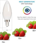 Dimmable LED Filament Candelabra Bulb With E12 Base For Your Chandelier, Frosted Glass, 2700K Warm White, CRI Technology Display