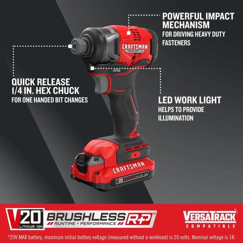 Brushless Cordless Impact Driver With One Quarter Inch Chuck Battery And Charger Included Delivers Up To 1500 In Lbs Torque 30 Percent More Runtime Quick Bit Changes Built For Tough Decks Framing And Assembly
