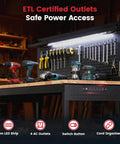 Flat Out Heavy Duty 60 Inch Workbench And Adjustable Height Stand 3000 Lbs Capacity Steel Frame with LED light and pegboard tools.