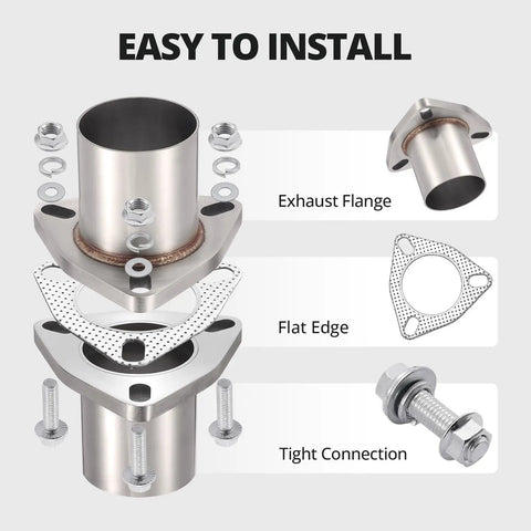 2.5 Inch 3 Bolt Exhaust Flange Piping Kit Fabricated From Badass 304 Stainless Steel includes gasket and bolts for easy installation.