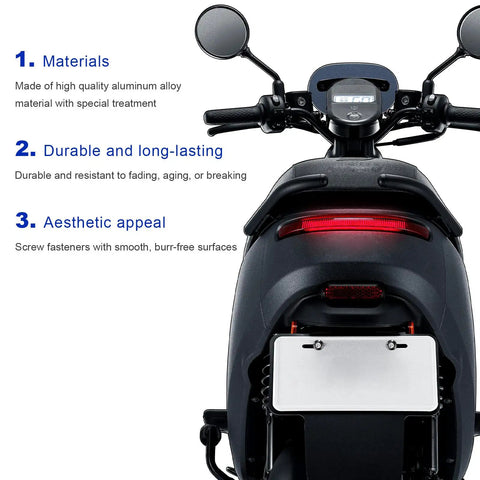 Motorcycle with 4 Pack M6 Aluminum License Plate Bolts Kit For Motorcycle Car Truck Anti Theft Fasteners, installed on rear.